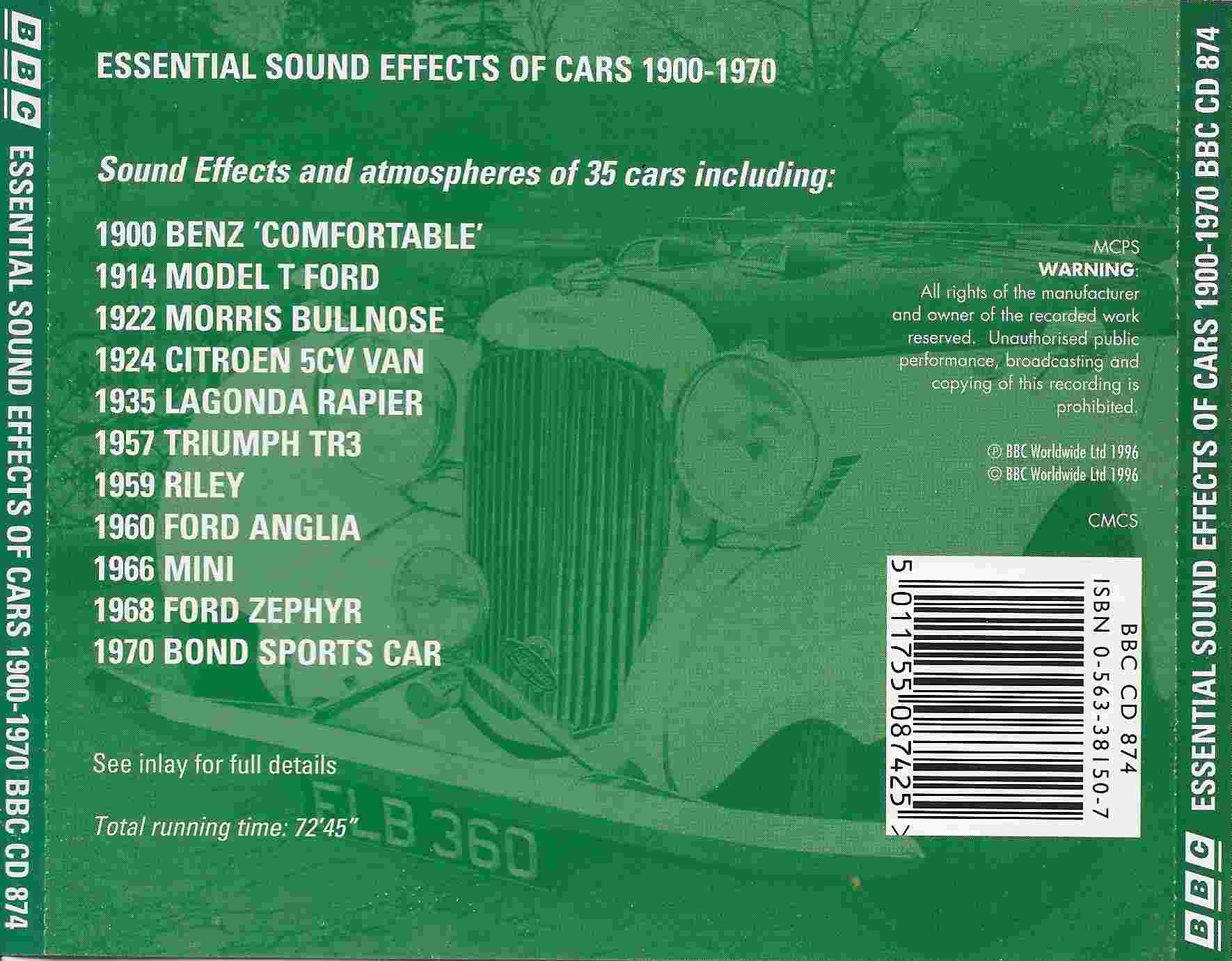 Picture of BBCCD874 Essential sound effects of cars 1900 - 1970 by artist Various from the BBC records and Tapes library